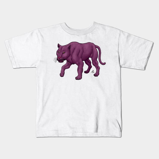 Purple Alien Cat Kids T-Shirt by PaleoFantasies